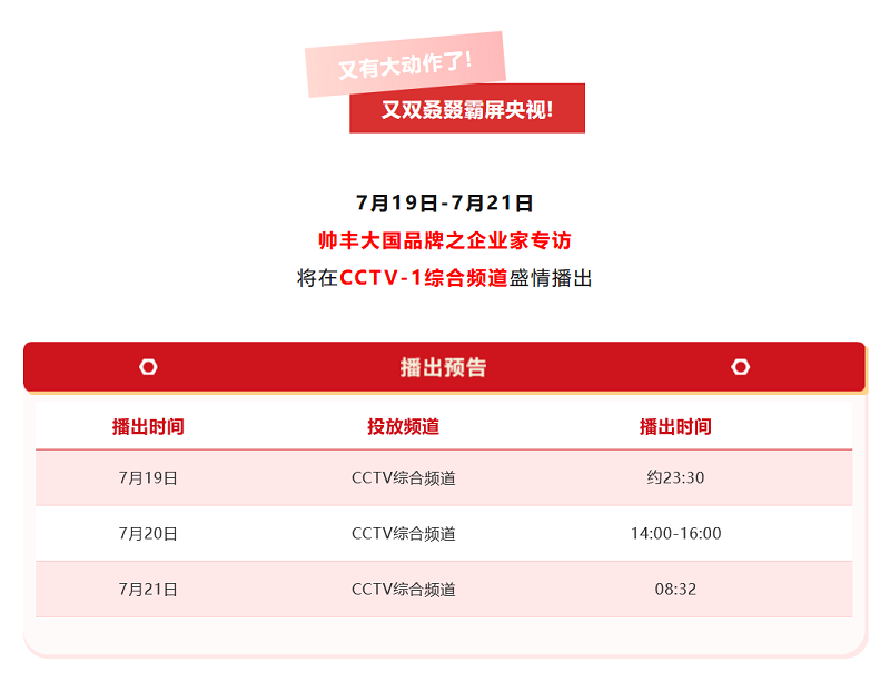 帅丰电器再度霸屏央视,大国品牌,“丰”华正茂 帅丰电器再度霸屏央视,大国品牌,“丰”华正茂