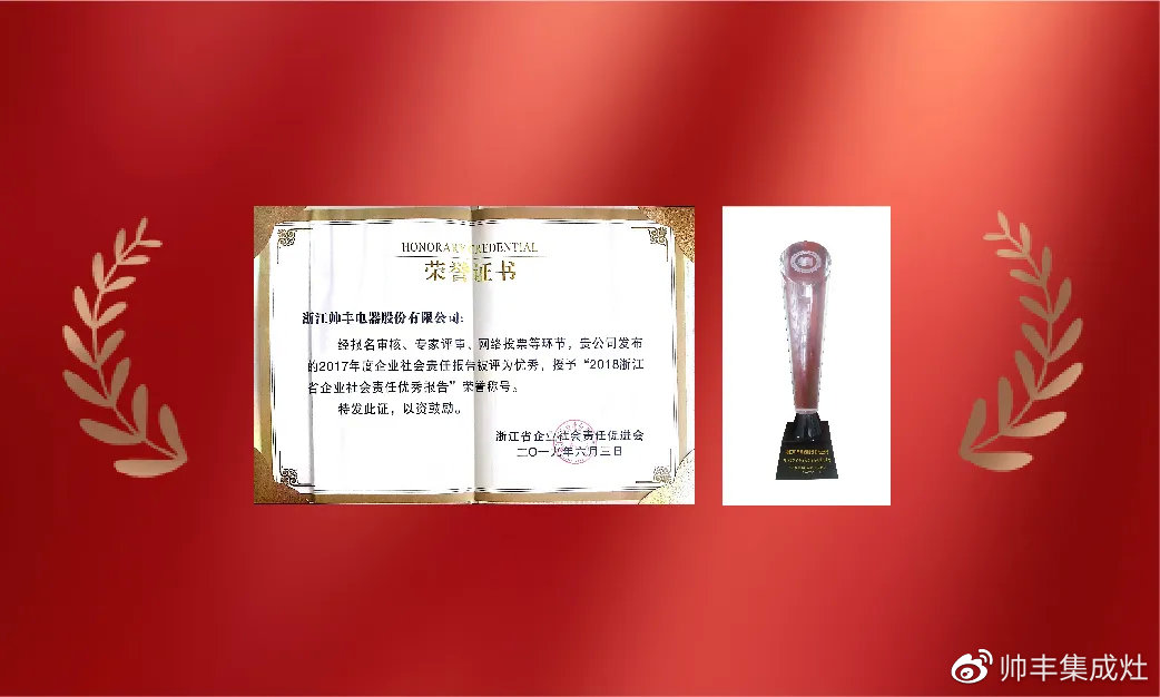 企业新闻 | 集成灶行业唯一!帅丰再获浙江省表彰! 企业新闻 | 集成灶行业唯一!帅丰再获浙江省表彰!